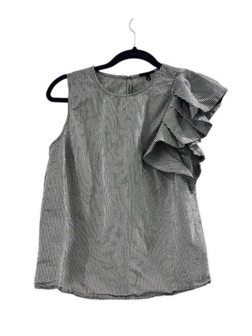 Who What Wear Asymmetric Ruffle Sleeveless Top – Black/White Stripe – Size S